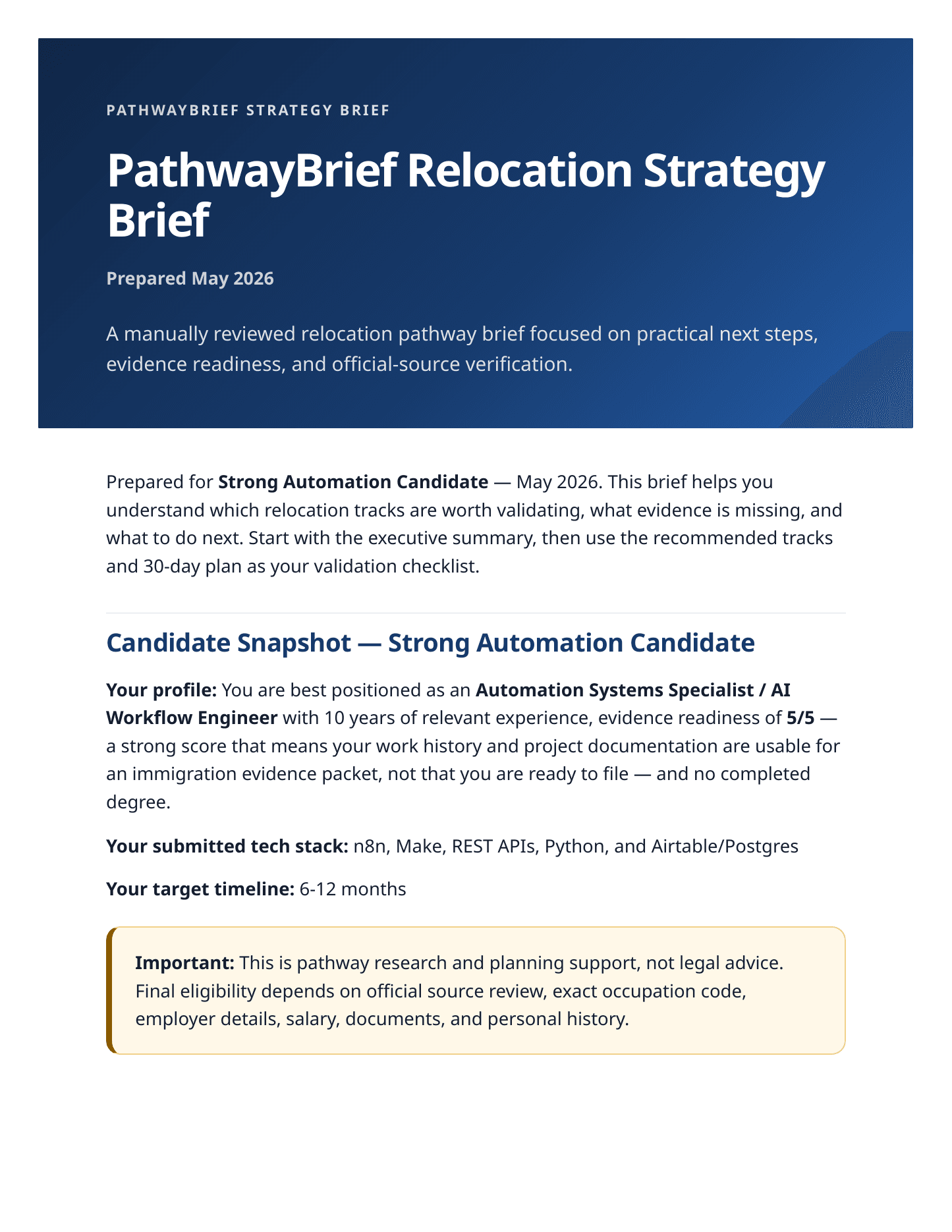 Redacted PathwayBrief report preview page